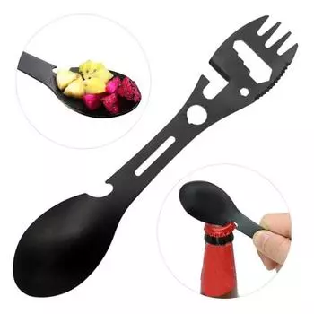 Многофункциональная противоскользящая ручка Spork. Жаростойкая двусторонняя защита от ожогов. Многофункциональная бытовая принадлежность Spork 10 в 1. чёрный