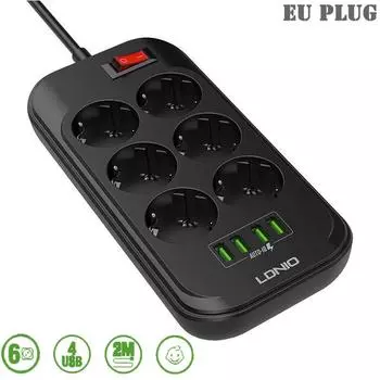 Многофункциональный 6 разъемов 4 USB-порта для зарядки удлинитель с шнуром питания 2 м для динамика телефона EU Plug