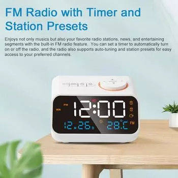 Многофункциональный будильник с FM-радио Перезаряжаемые светодиодные цифровые часы с температурой и чёрный