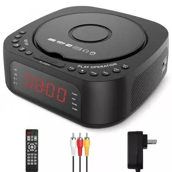 Многофункциональный CD/DVD-плеер «шесть в одном», Bluetooth USB, два стереодинамика, дисплей часов, будильник чёрный