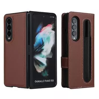 Многофункциональный кожаный чехол для Samsung Galaxy Z Fold 4 5g Split с магнитным отделением для ручки, полный защитный чехол для Galaxy Z Fold 3 For Galaxy Z Fold 3 синий