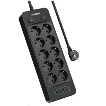 Многофункциональный удлинитель с 10 разъемами, 4 USB-портами для зарядки и шнуром питания длиной 2 м для динамика телефона, вилка европейского стандарта