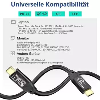 «Многофункциональный видеоадаптер USB 3.2 мощностью 240 Вт, высокоскоростной кабель Type-C 20 Гбит/с» 0.5m