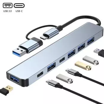 Многопортовый адаптер OTG из алюминиевого сплава, расширитель для ноутбука, USB 3.0, зарядка PD, разветвитель USB C HUB Type-C