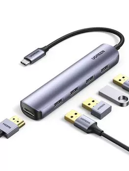 Многопортовый адаптер UGREEN USB C Hub, тонкие порты HDMI Hub для сверхбыстрой передачи данных 5 Гбит/с, выход HDMI 4K, совместимый с Macbook, Macbook, iPad 5-в-1