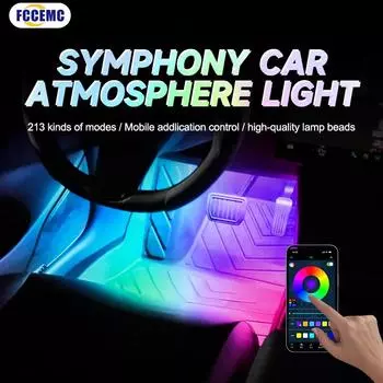 Многорежимная RGB светодиодная подсветка салона автомобиля, подсветка ног, приложение для управления музыкой, симфония, автоматическая атмосфера, декоративная неоновая лампа 12 В