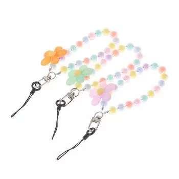 Mobile Phone Lanyard Short Hand-Beaded Bead Flower Pendant Anti-Lost Sling розовый