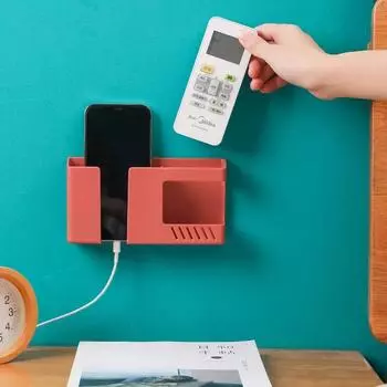 Mobile Phone Storage Box Holder Wall Mount Stand Remote Control Organizer Storage Box Charging Bedside Container Rack Wall Shelf синий