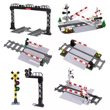 MOC Creative Expert City Train Светофоры Рельсы Переезд Железнодорожный экспресс Кирпичи Строительные блоки DIY Игрушки для детей Подарки