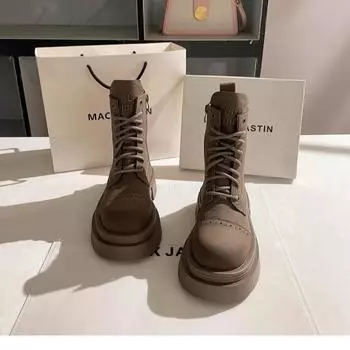 Mocha platform Martin boots women s 2024 round head versatile retro British style short boots single boots 35 жёлтый