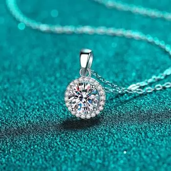 Мода 1CT D Цвет Круглый Муассанит Подвеска для Женщин Сверкающее Бриллиантовое Ожерелье 6,5 мм Камень 100% Ювелирные Изделия Стерлингового Серебра S925 серебряный