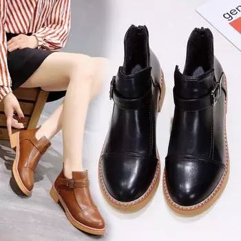 Мода 2024 bota feminina salto Модные женские ботинки с круглым носком и толстой подошвой Классические ботинки botas mujer zapatos mujer sdc56 5