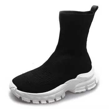 мода 2024Женские ботинки Slip On Western Ботильоны на платформе Вязаные женские осенние носки Ботинки для женщин Модные женские ботинки 35 чёрный