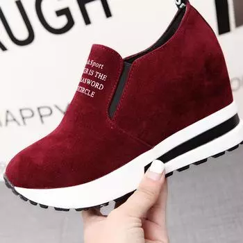 мода Flock Increating Shoes High Heels Lady Casual Black Women Sneakers Shoes Slip-On Breathable Height Zapatillas 35 вино красного