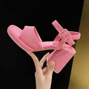 Мода Юйцзе темперамент с высокими каблуками и одиночный дизайн персонажа девушка розовые сандалии для летних платьев обувь женщина 2024 тенденция 35