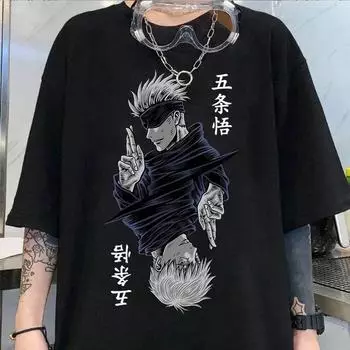 Мода Jujutsu Kaisen Satoru Gojo аниме принт женская футболка с круглым вырезом и коротким рукавом черная белая летняя футболка с коротким рукавом S