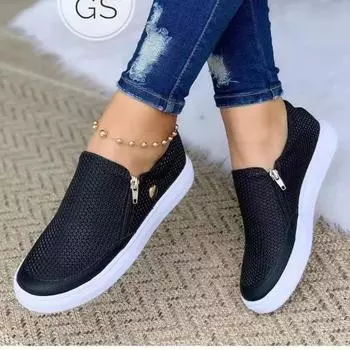 мода Кристалл Slip-on Flat Loaf молния тисненая кожа осенние блестки толстая подошва модные женские 36 чёрный