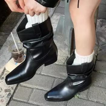 мода Модные женские ботинки Chelsea Western Ankle Boots Square Toe Shunky Shoes Зимний бренд 2025 года Новые повседневные ботинки Goth Cozy Suede Botas Mujer 35 чёрный
