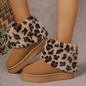 мода Модные зимние сапоги Leoaprd Fur для женщин из искусственной замши с хлопковой подкладкой на платформе женские зимние нескользящие толстые плюшевые ботильоны 36 верблюд