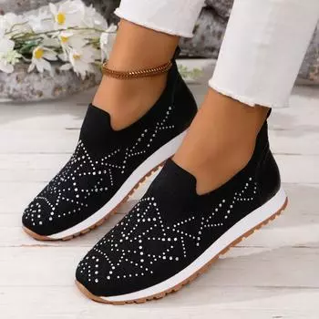 мода Новые модные женские туфли на плоской подошве кроссовки Crystal Fashion Bling кроссовки повседневные летние женские туфли из вулканизированной кожи Zapatos Mujer 36 чёрный