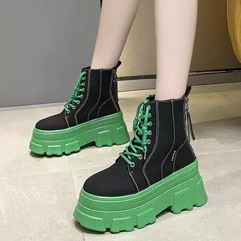 Мода Rimocy Green Punk Chunky Platform Ankle Boots для женщин Осень-зима Толстые мотоциклетные ботинки на танкетке Готическая обувь для женщин 34 чёрный