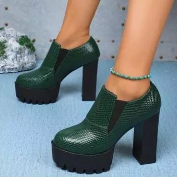 мода Serpentine женские туфли на платформе с очень высоким каблуком из кожи женские осенние новинки 2025 года трендовые туфли для готической вечеринки Zapatillas Mujer 36 зелёный