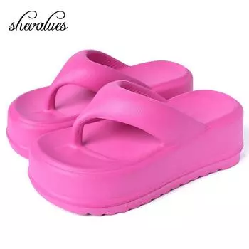 мода Shevalues Новые толстые шлепанцы Женские модные сандалии на платформе для отдыха на природе Женские пляжные тапочки Домашний комфорт Женские летние сандалии 36-37(22.5-23cm) чёрный