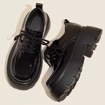 мода Женщины Средний каблук Туфли Платформа Осенние дизайнерские мокасины на шнуровке Модное платье Люксовый бренд Mujer Zapatillas 35 чёрный