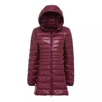 МОДА Женская одежда Осень Зима Пуховик с капюшоном Плюс Размер Легкая Тонкая Приталенная Средняя Длинная Женская Куртка S-7XLОдежда S хаки