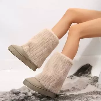 мода Зимние модные женские плюшевые сапоги из искусственного меха теплые и удобные сапоги до колена на толстой подошве милые пушистые зимние сапоги для отдыха на открытом воздухе 36 серый