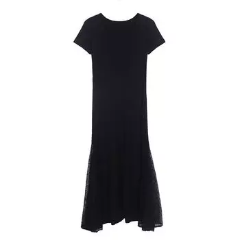 Modal 2024 Spring Summer Slim-Fit Short Sleeve Dress Modal Lace Patchwork XL
