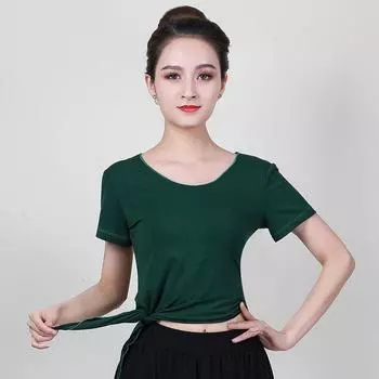 Модальная одежда для йоги Топ с круглым вырезом и разрезом, футболка с коротким рукавом, новинка, женская спортивная одежда для фитнеса, бега, танцев, тренировок Dark green 2XL