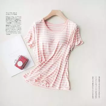Модальная тонкая хлопковая футболка с коротким рукавом Pink White Stripes M