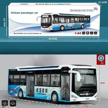 Model Bus Alloy Toy With Sound Light And Opening Windows For Children Play Blue Seal Box