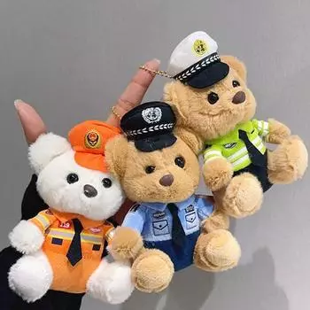 Модель Net Red Traffic Police Bear Подвеска Реалистичная плюшевая игрушка Кукла Милая пожарная полицейская сумка Подвеска Брелок Кукла Детский подарок