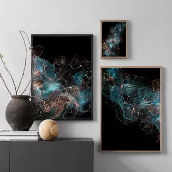 Современная абстрактная живопись, картина на холсте в золотом и черном цвете для гостиной, безрамные принты для дизайна комнаты, настенные художественные постеры без рамки 21*30cm No Frame