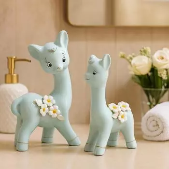 Modern Fox Pair Ceramic Art Figurine | Beautiful Home Decor (Pack of 2, Sky)