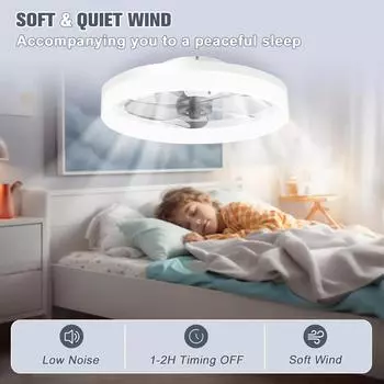 Modern LED fan light ceiling fan, bedroom study dining room light, with light remote control about 50 cm 3000K-6500K dimmable белый