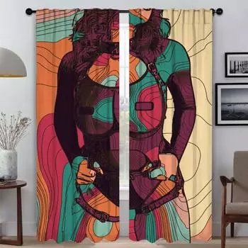 Modern Living Room Curtains for Camera Abstract Sexy Girl Blackout Curtain Tulle for Bedroom Halloween Decoration Shades Blinds W50xH70cmx2pcs-CL