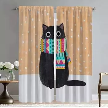 Modern Living Room Curtains for Camera Funny Lover Cat Window Curtain for Room 2 Panel Halloween Decoration Shades Partition W50xH70cmx2pcs-CL
