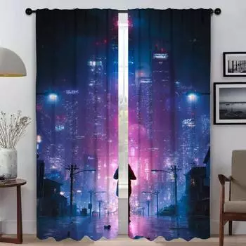 Modern Living Room Curtains for Camera Japan Neon 3D Reams Partition Halloween Decoration Tulle for Bedroom Shades Curtain Child W50xH70cmx2pcs-CL