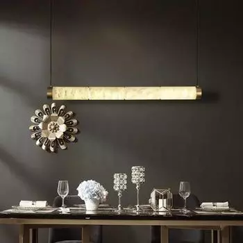 Modern restaurant pendant light all copper marble pendant light long LED light home appliance bedroom luxurious home decoration Warm White