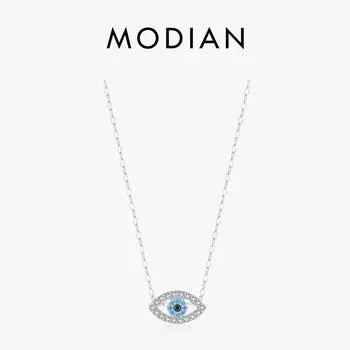 MODIAN 925 пробы стерлингового серебра морской голубой глаз цирконий кулон ожерелье звено цепи модный штабелируемый шея для женщин ювелирные изделия подарки серебряный