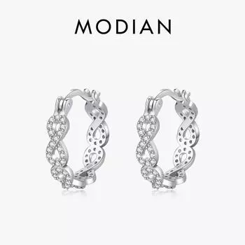 MODIAN твердые серьги-кольца из стерлингового серебра 925 пробы с бесконечной любовью, сверкающие серьги-кольца с фианитом, оригинальный дизайн для женщин, свадебные ювелирные украшения, подарки серебряный