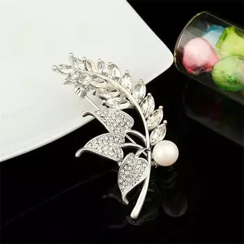 Модная брошь-булавка High-End Женская брошь в виде листа дерева со стразами и жемчугом