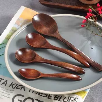 Модная деревянная ложка Ложка для супа Ложка для рамена Деревянная ложка для риса в японском стиле Бытовая ложка из цельного дерева Ложка для каши 1