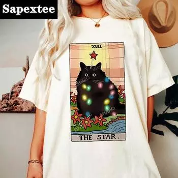 Модная футболка Tarot Cat Kawaii WoUnisex Футболка WoUnisex Футболка с милым рисунком с рисунком Футболка с коротким рукавом WoUnisex Плюс Размер s L