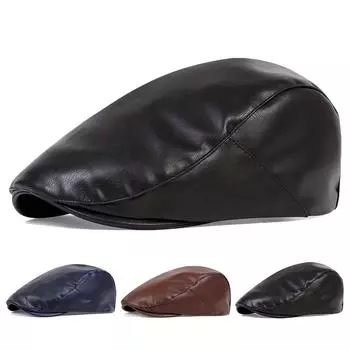 Модная кепка из искусственной кожи Forward Hat Unisex Водонепроницаемая кепка Beret Cap Men Vintage Winter Hats Flat Top Caps Accessories чёрный