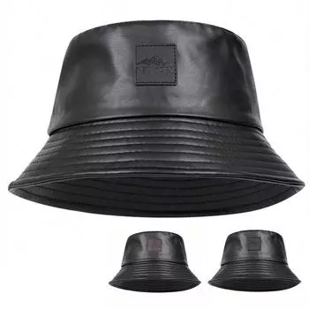 Модная кепка Mountain Range Pu Leather Fisherman Hat Unisex Outdoor Casual Hats Fishing Cap Flat Top Caps чёрный