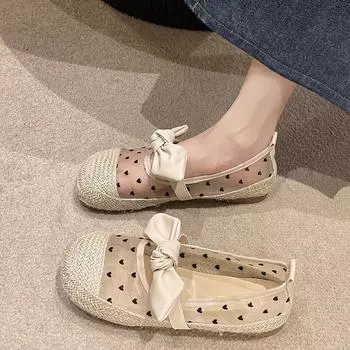 Модная корейская версия Wave Point Gauze Breathable Hollow Out Bowknot Platform Shoes 2024 New Casual Fishman s Shoes Female Summertime 35 бежевый
